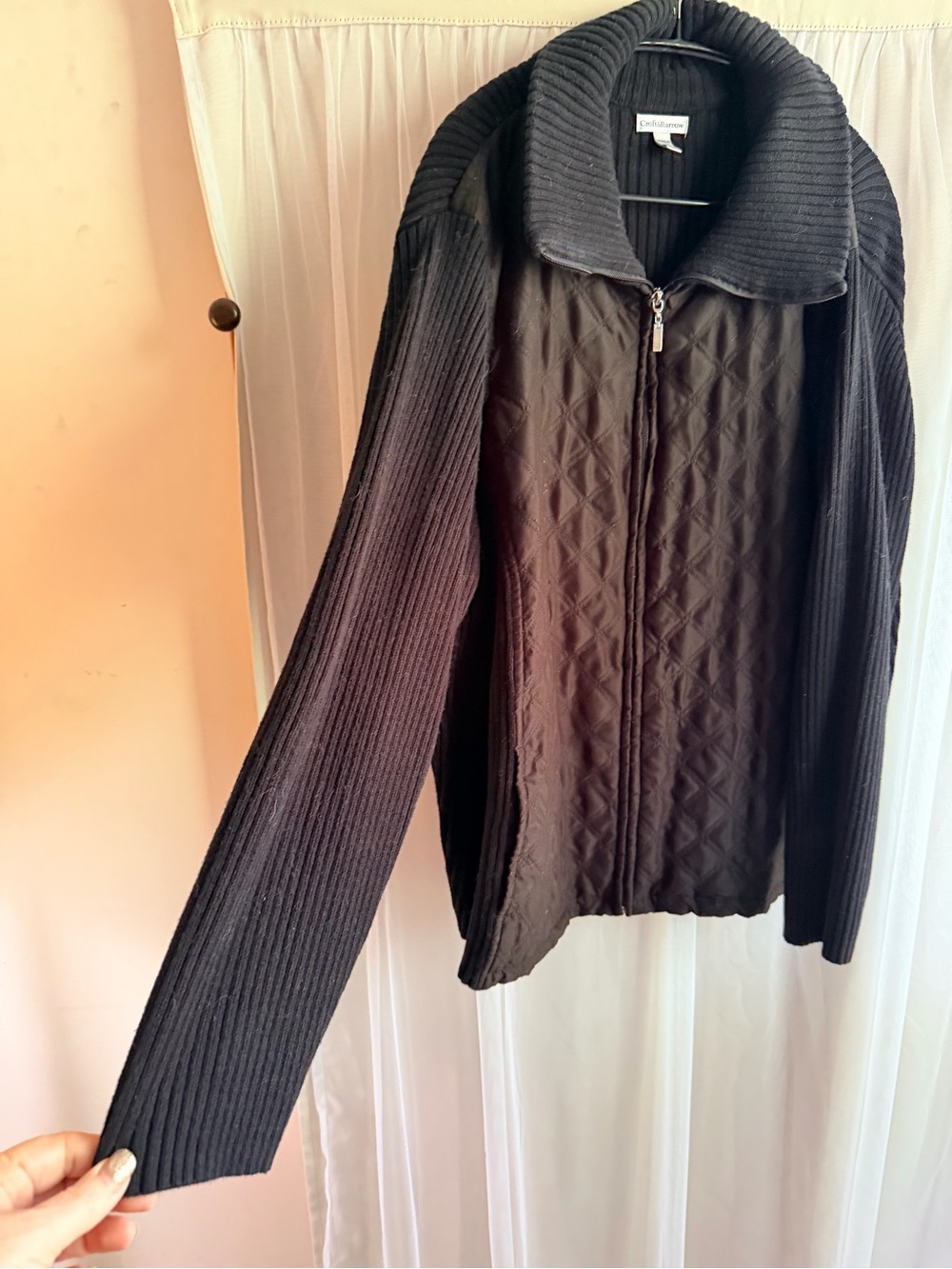 Croft & barrow Black Quilted Front Ribbed Sleeve sweater Jacket Sz 3X